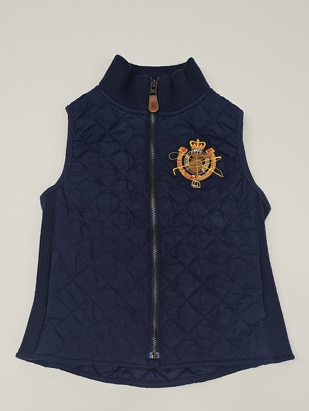 Ralph Lauren Quilted Navy Vest with Gold Crest Patch Size 8/10Y